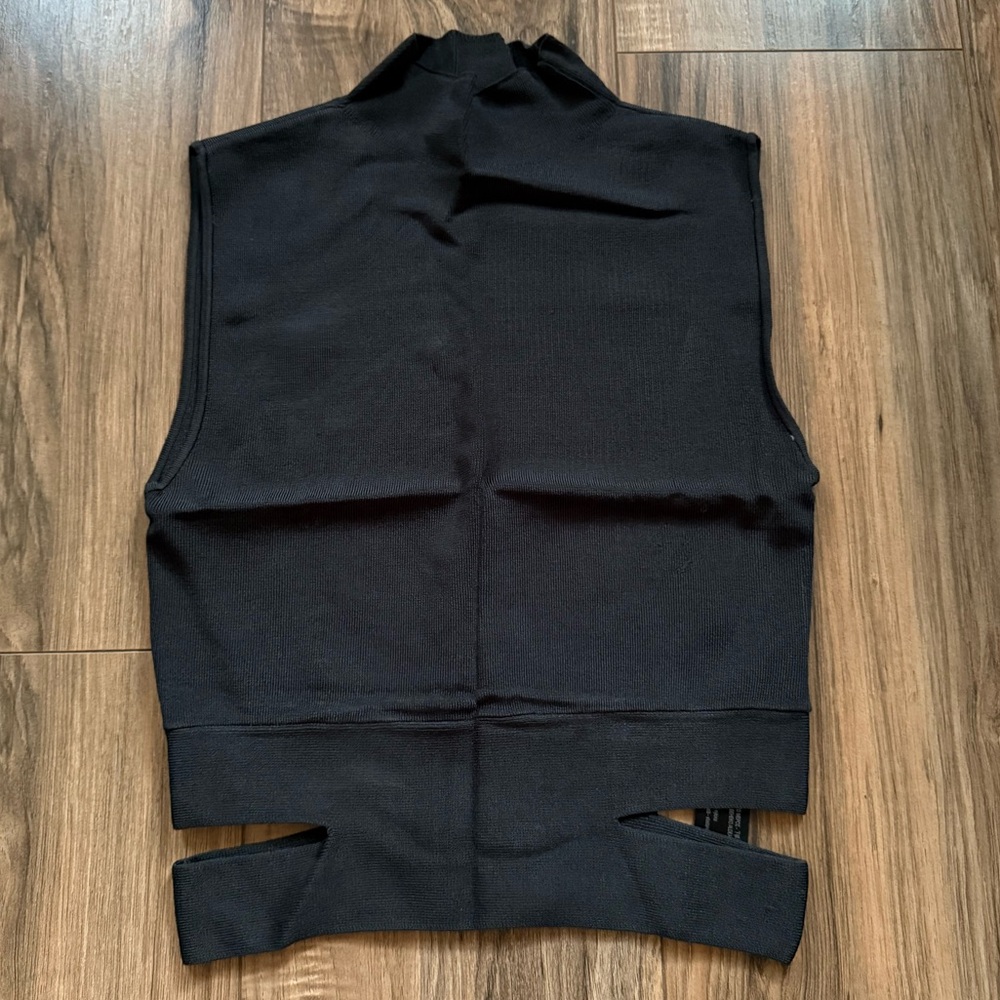 Zara Black Sleeveless Mock Neck Crop Top with Hem Cutouts